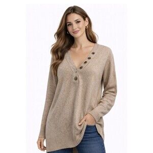 Anthropologie Knit Sweater Tunic L Henley Button Fromt Cozy Layering